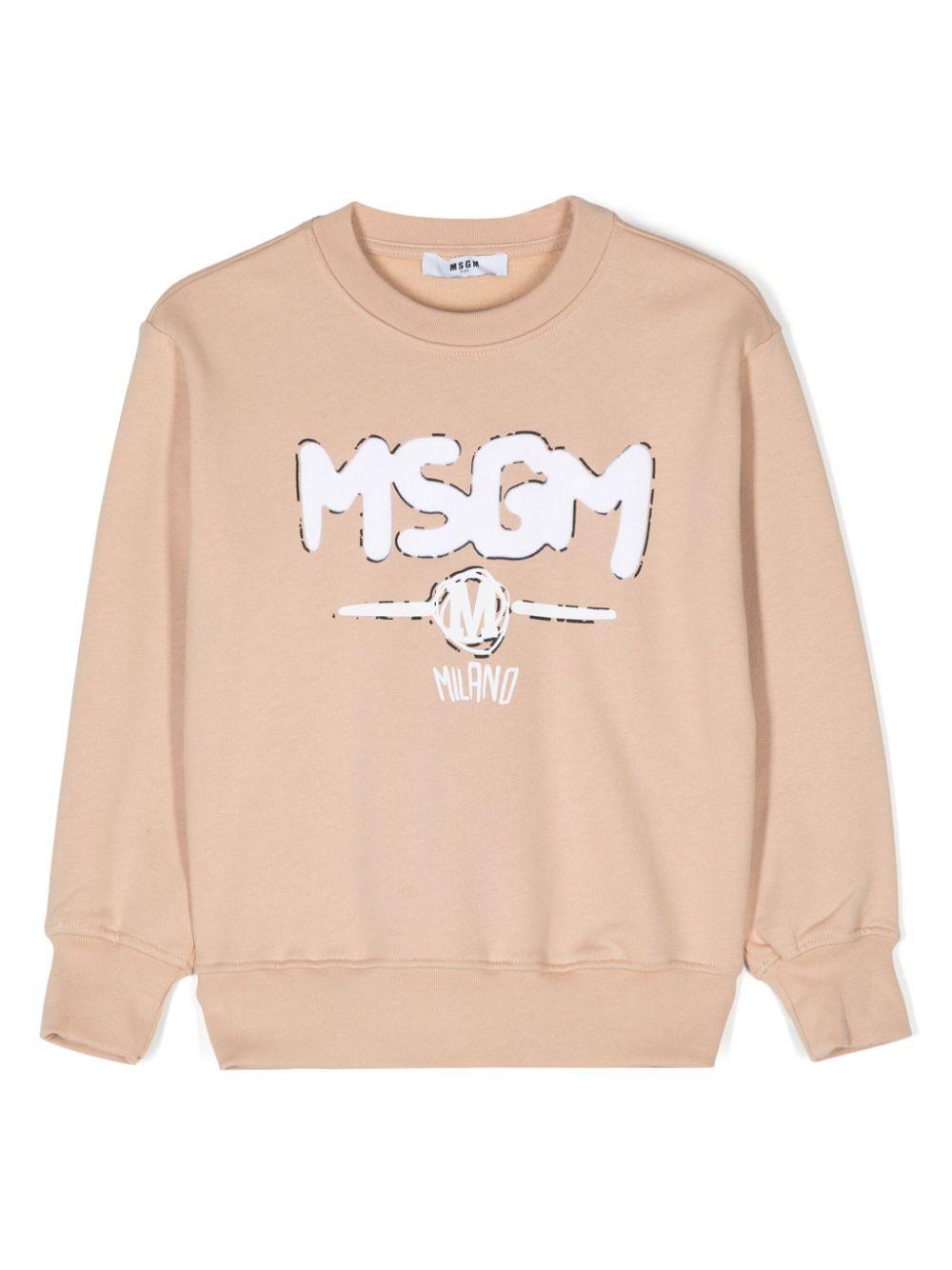 Felpa con logo per bambino MSGM Kids beige con fodera in pile – Accessorio premium elegante