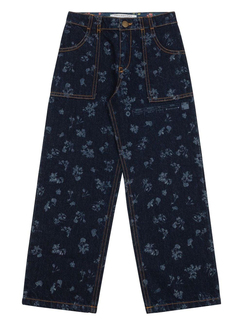 Jeans dritti per bambina Philosophy Di Lorenzo Serafini Kids in denim a fiori – Accessorio premium elegante