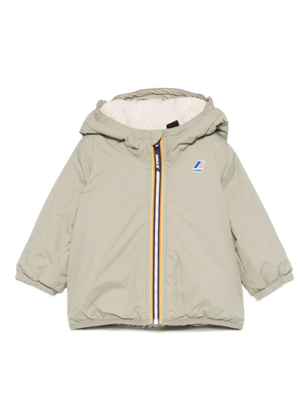 Giacca per neonati K Way Kids verde con cappuccio e zip frontale – Accessorio premium elegante
