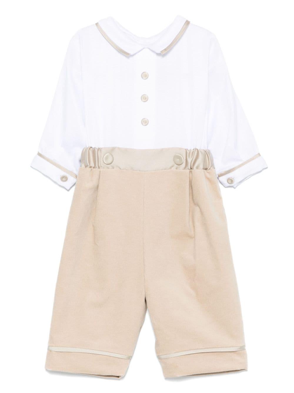 Tutina per neonato La Stupenderia bianco e beige con effetto jacquard/velluto – Accessorio premium elegante