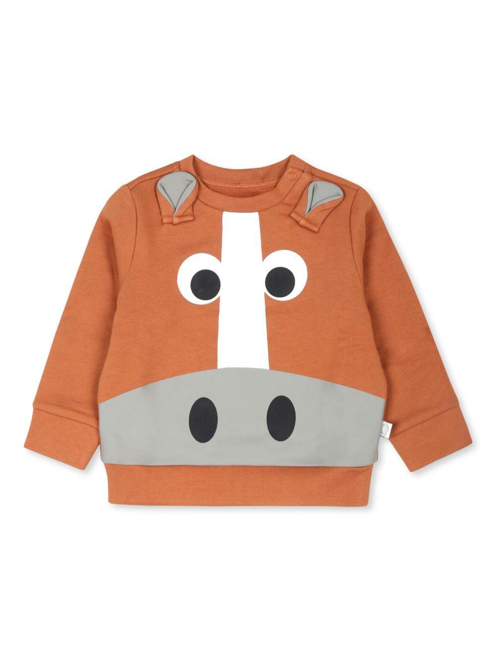 Felpa per neonato Stella McCartney Kids Horse Graphic marrone con motivo equestre – Accessorio premium elegante