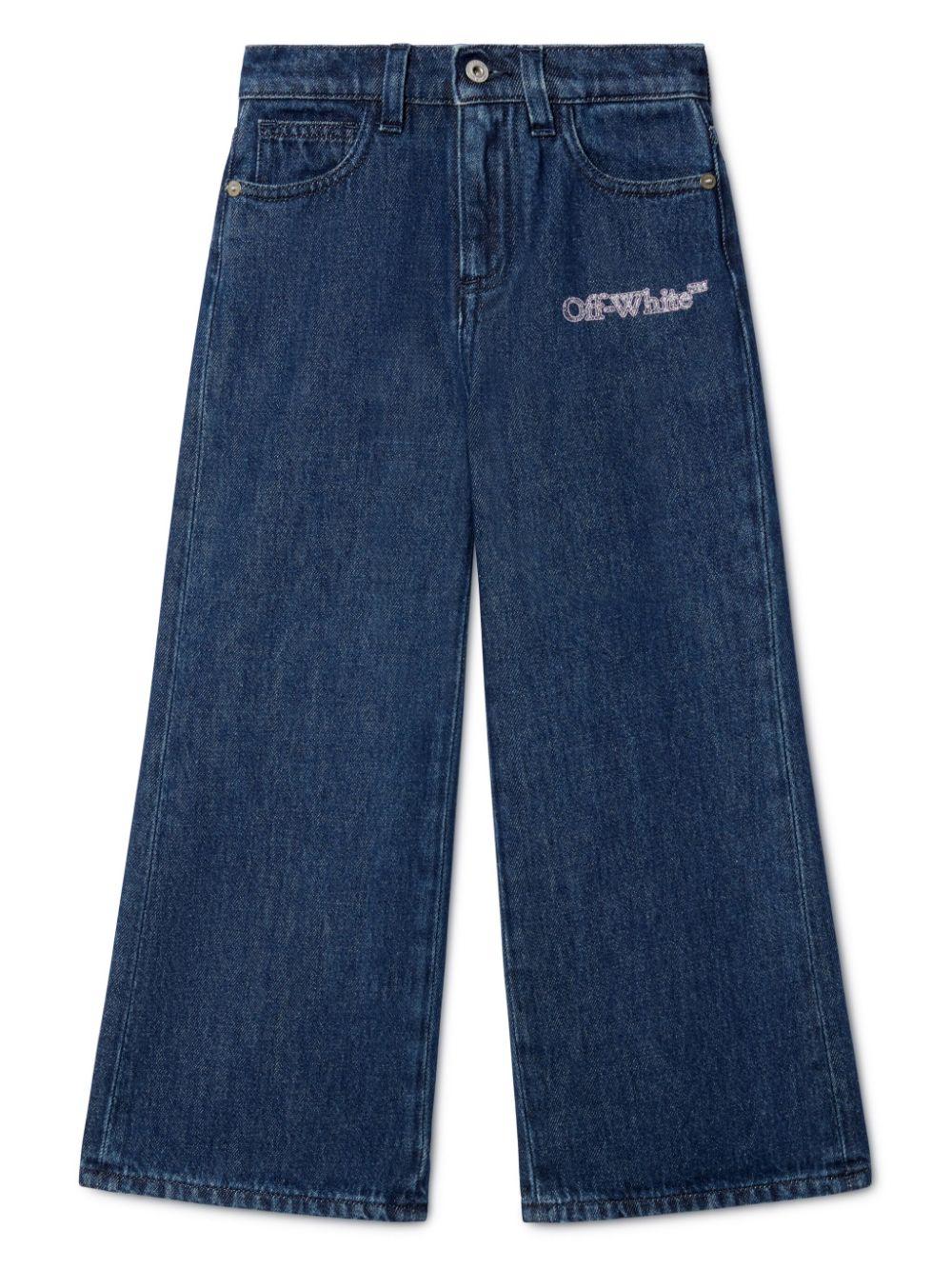 Jeans per bambina Off-White Kids Bookish in denim blu a gamba ampia – Accessorio premium elegante