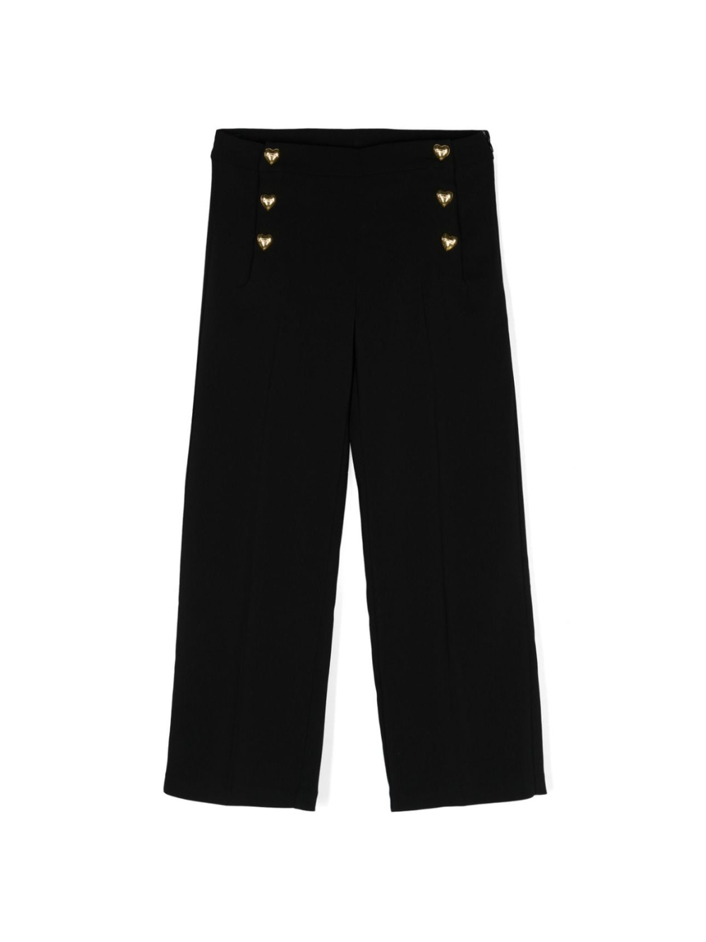Pantaloni dritti per bambina Moschino Kids nero con bottoni color oro – Accessorio premium elegante