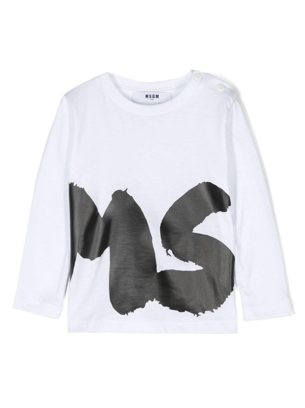 T-shirt bianca per bambina a maniche lunghe con stampa nera MSGM maxi – Accessorio premium elegante
