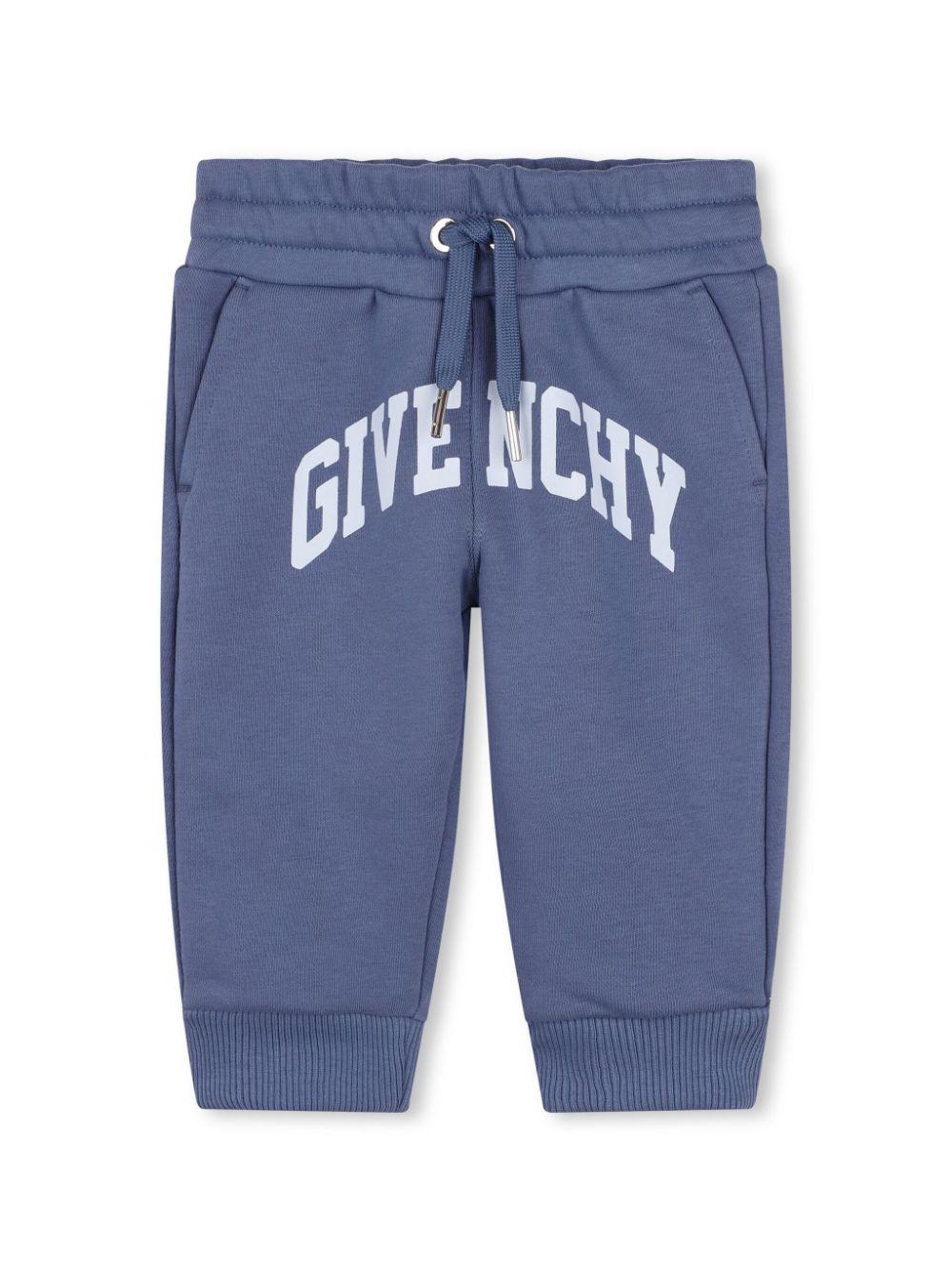 Pantaloni sportivi per neonati Givenchy Kids blu con coulisse e stampa ad arco bianco – Accessorio premium elegante