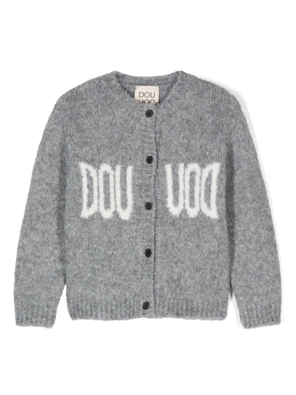 Cardigan per bambina Douuod Kids grigio con logo jacquard – Accessorio premium elegante