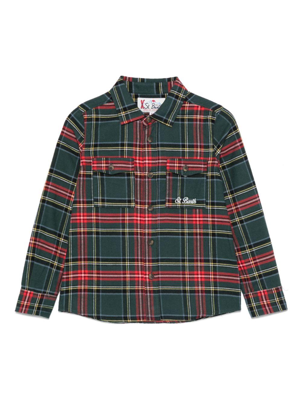 Camicia Ski Snoopy tartan per bambino MC2 Saint Barth Kids verde con motivo a quadri – Accessorio premium elegante