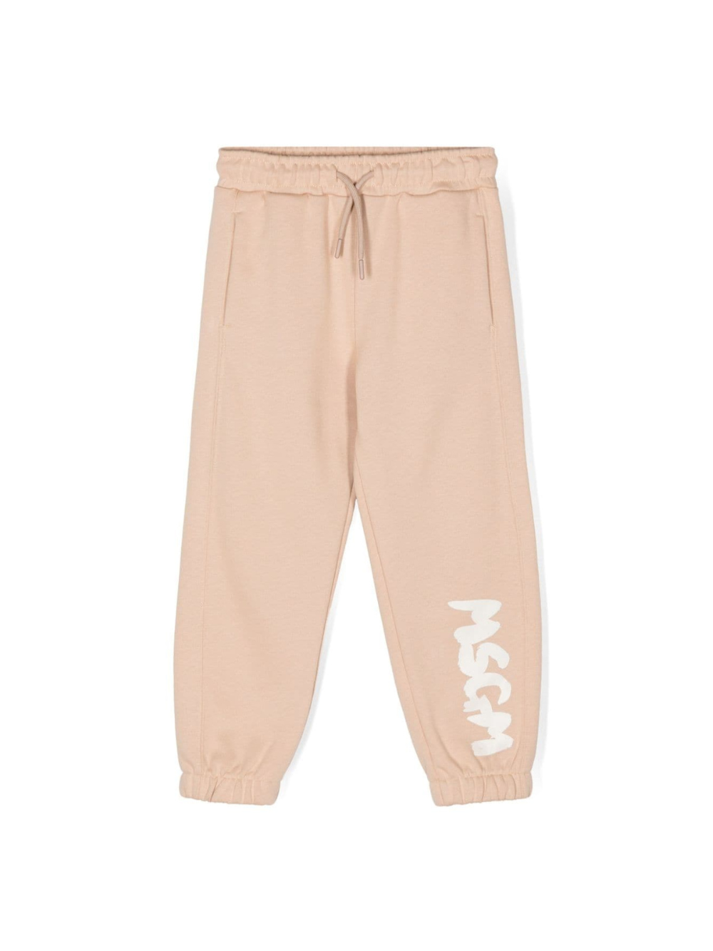 Pantaloni sportivi per bambino MSGM Kids beige con stampa logo sulla gamba – Accessorio premium elegante