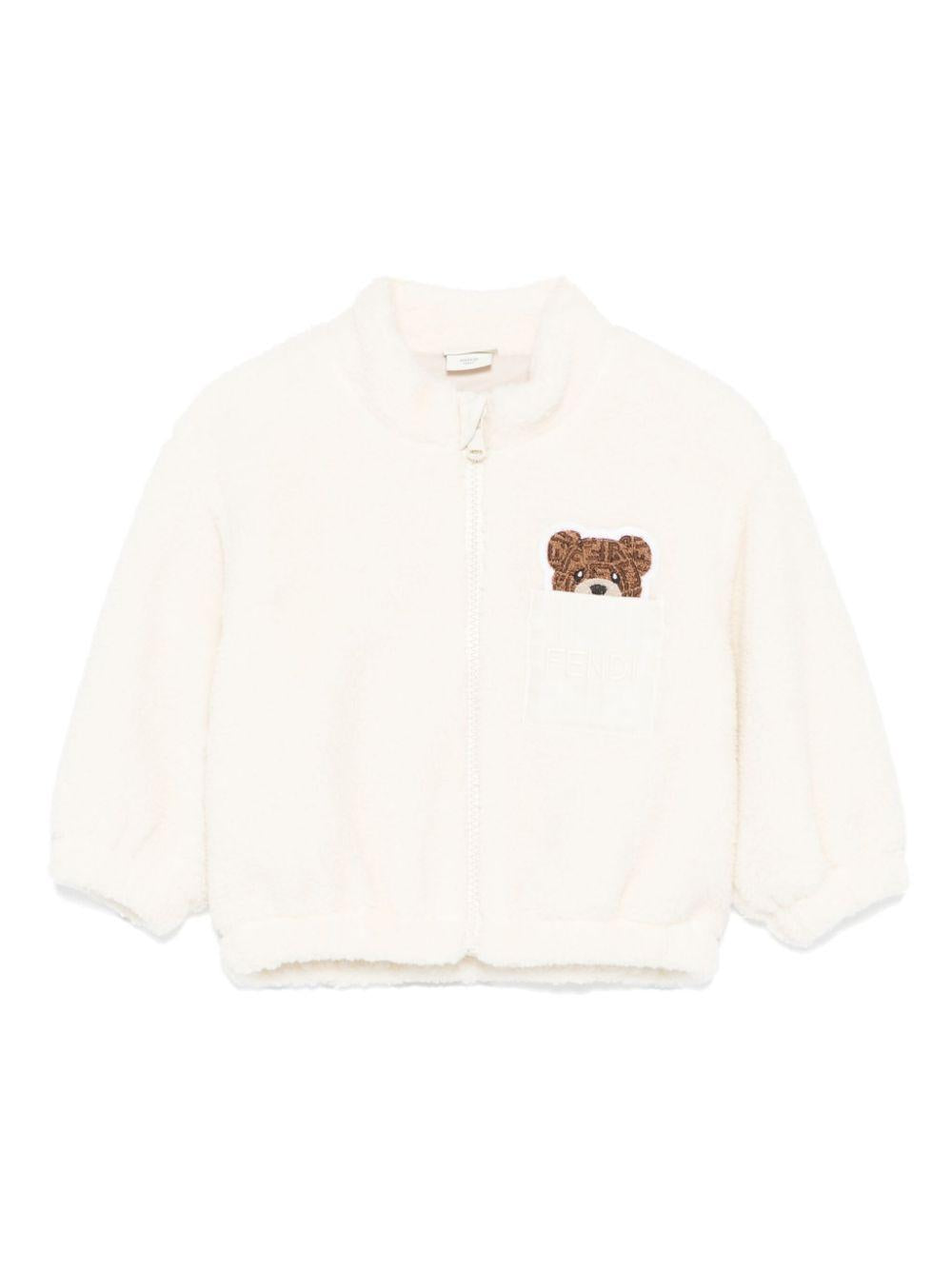 Giacca per neonati Fendi Kids bianco in finta pelliccia con applicazione orsetto – Accessorio premium elegante