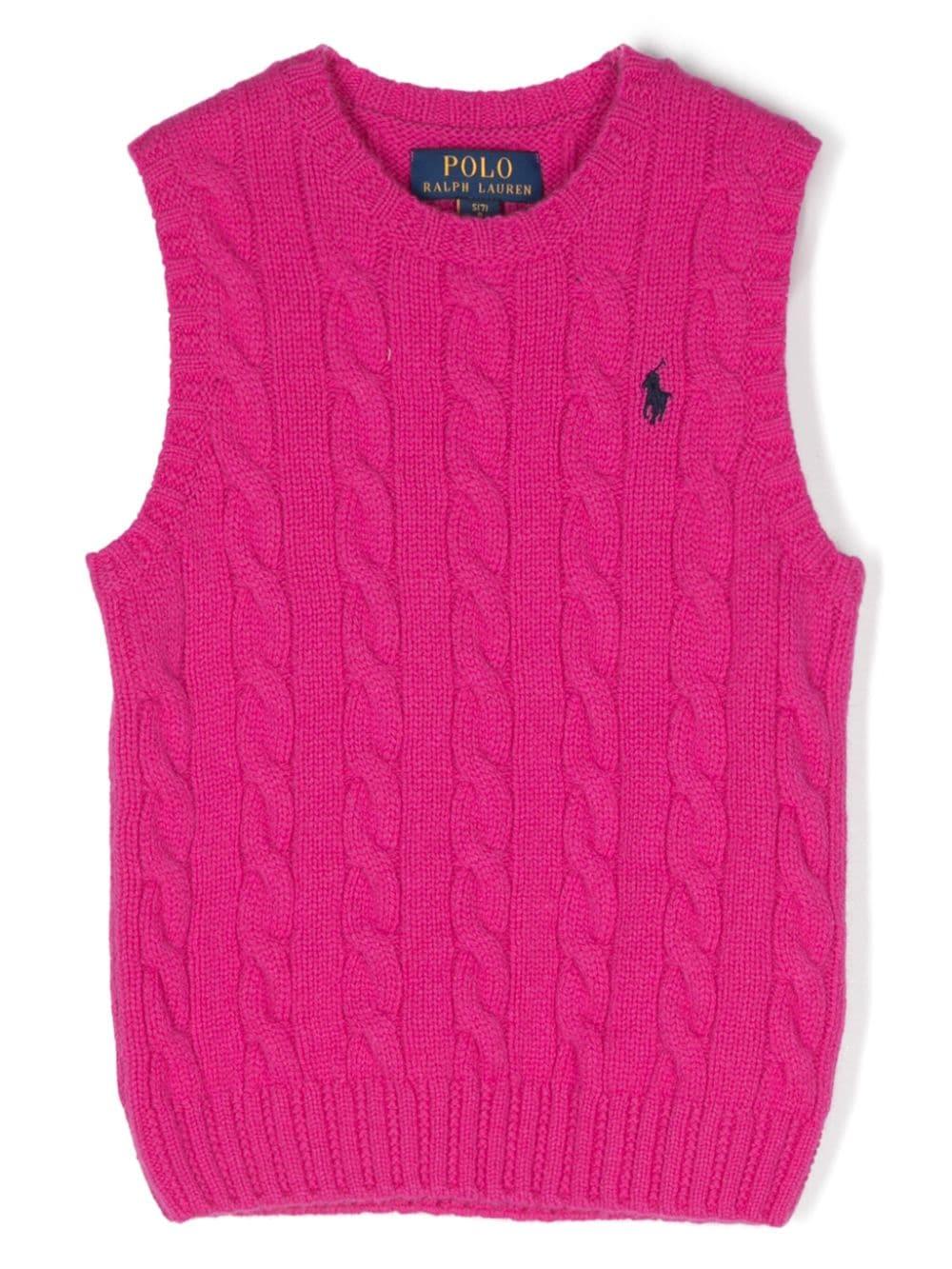 Maglione smanicato per bambina Ralph Lauren Kids fucsia con ricamo Polo Pony – Accessorio premium elegante
