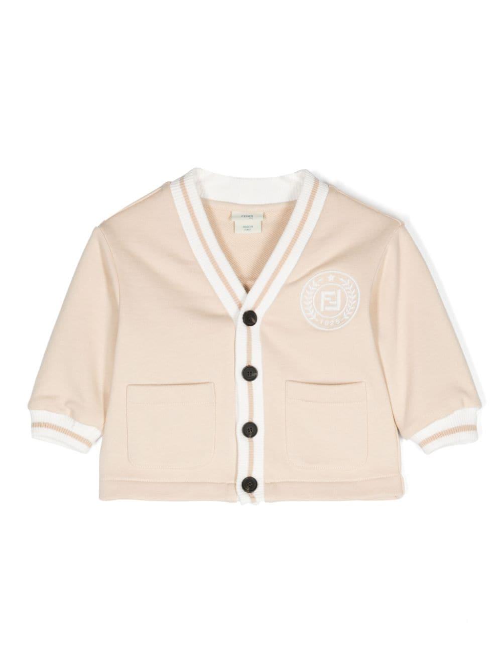 Cardigan con ricamo logo per neonata Fendi Kids beige con chiusura con bottoni – Accessorio premium elegante