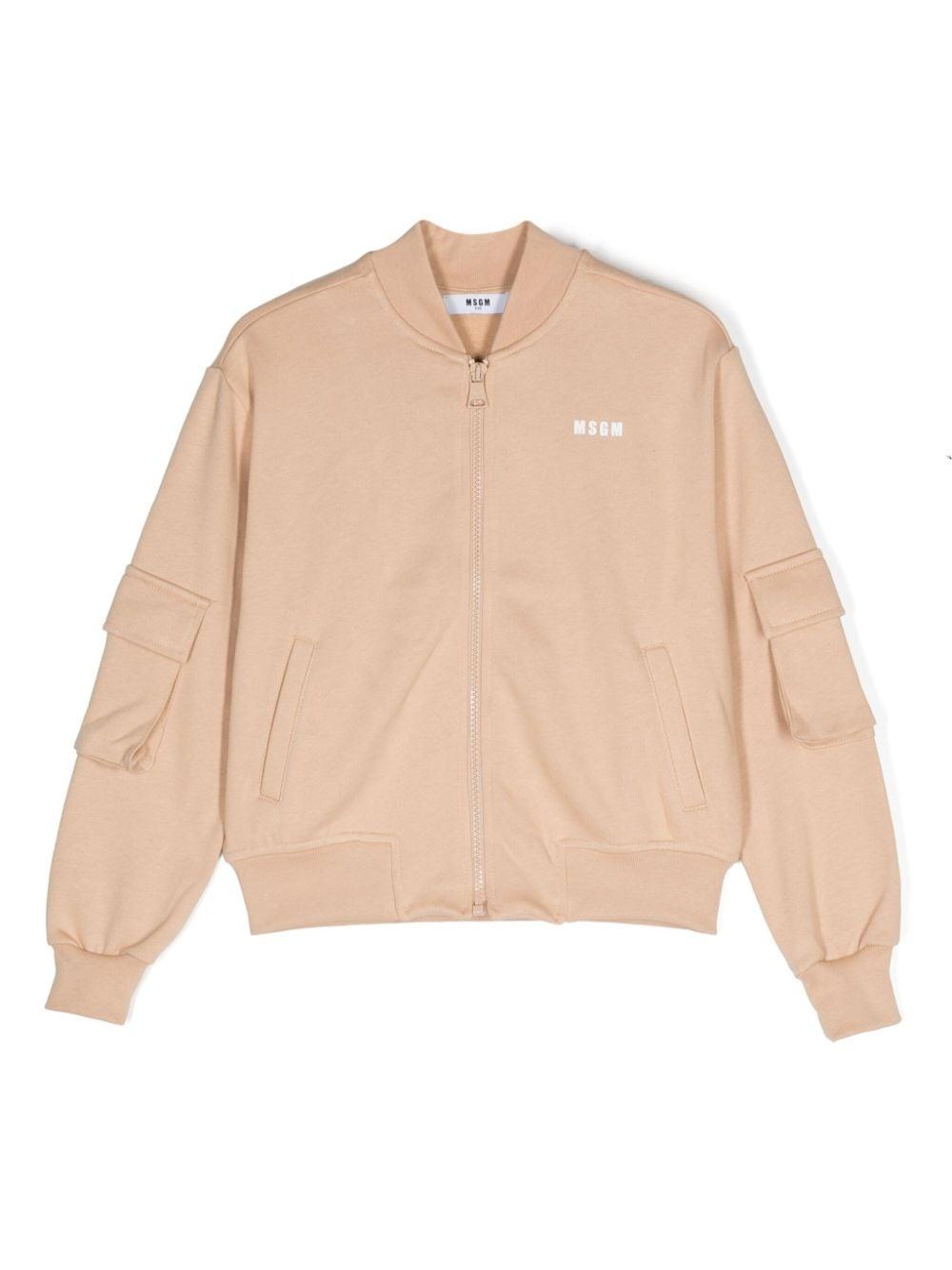 Bomber per bambino MSGM Kids beige con tasche sulle maniche – Accessorio premium elegante