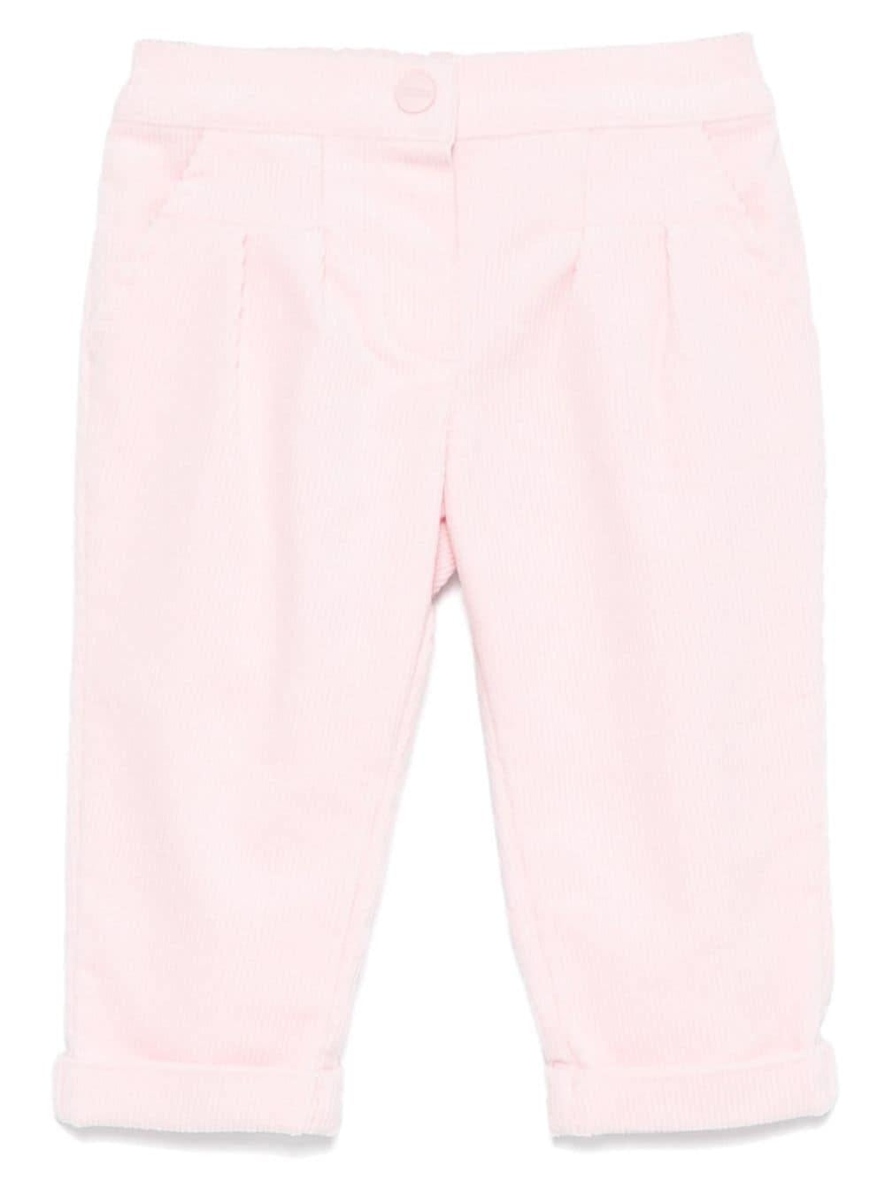 Pantaloni per neonato Moschino Kids rosa a coste con logo sul retro – Accessorio premium elegante