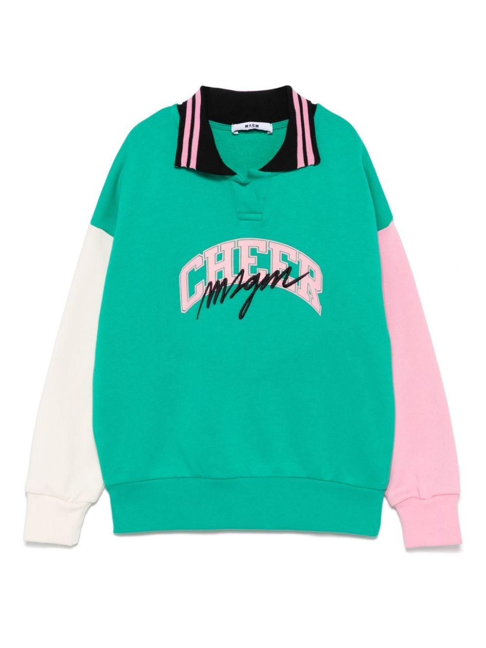 Felpa con design color-block per bambina MSGM Kids verde con scollo con spacco – Accessorio premium elegante