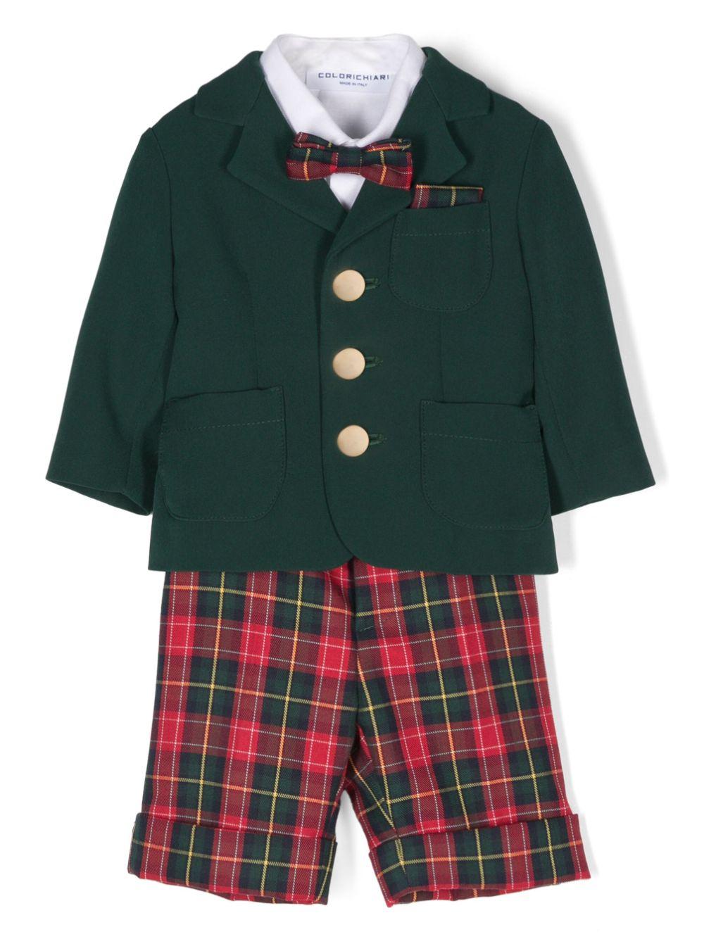 Set con shorts a quadri per neonato Colorichiari verde con dettaglio tasca finta – Accessorio premium elegante