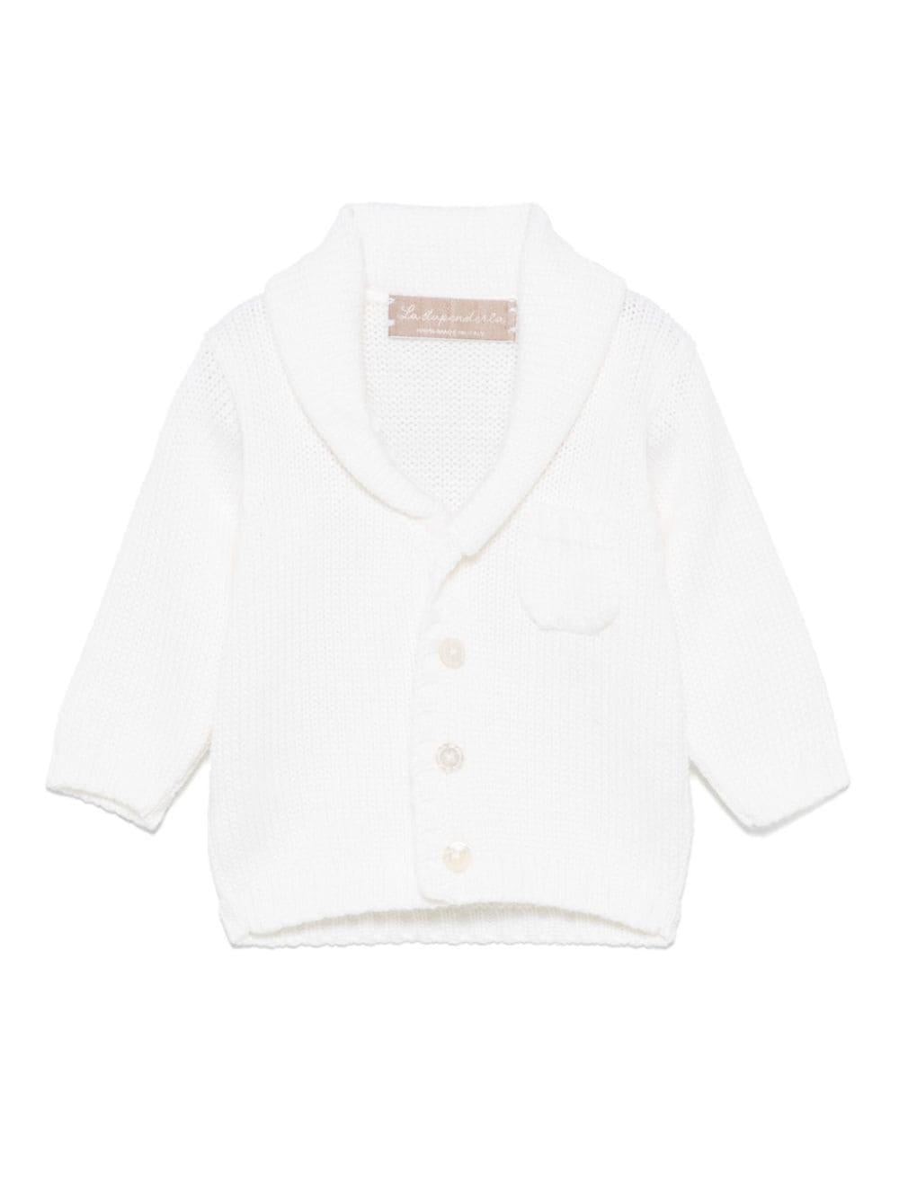Cardigan in cashmere per neonato La Stupenderia bianco con chiusura frontale con bottoni revers – Accessorio premium elegante