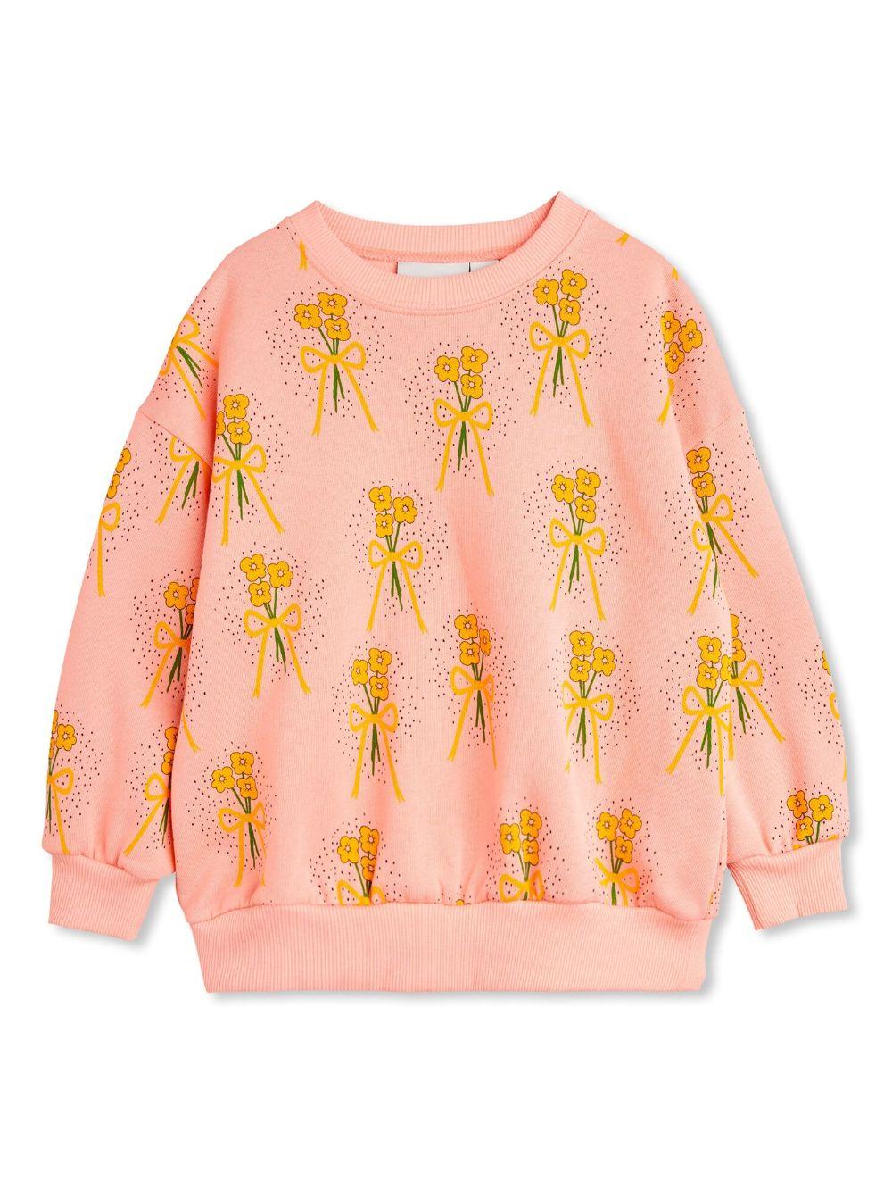 Felpa per bambina Mini Rodini Winter Flowers rosa con stampa all over – Accessorio premium elegante