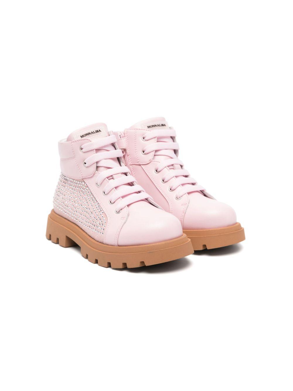 Stivaletti con strass per bambina Monnalisa rosa con logo in gomma – Accessorio premium elegante