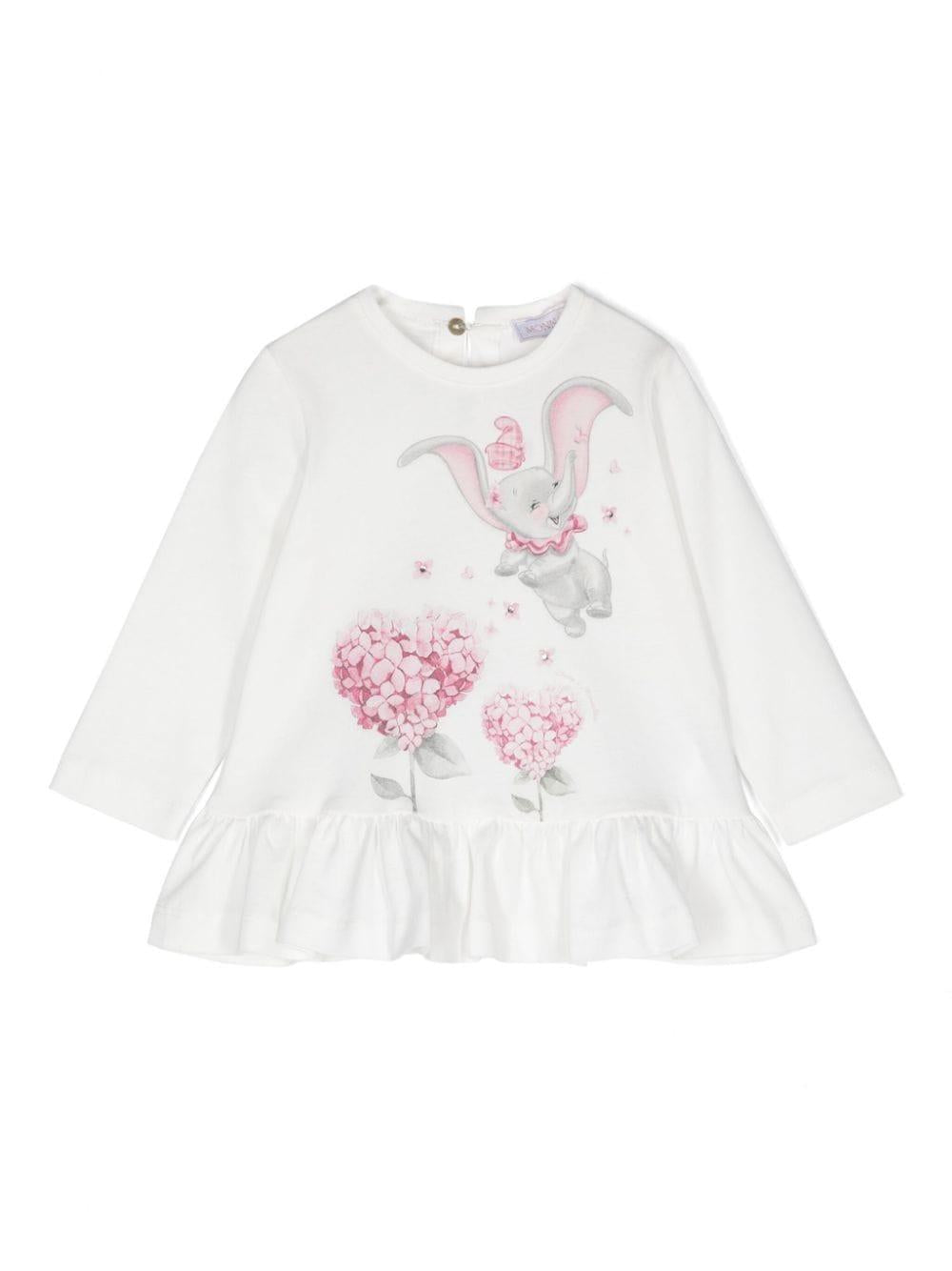 T-shirt Dumbo x Disney per neonata Monnalisa bianca con giricollo – Accessorio premium elegante