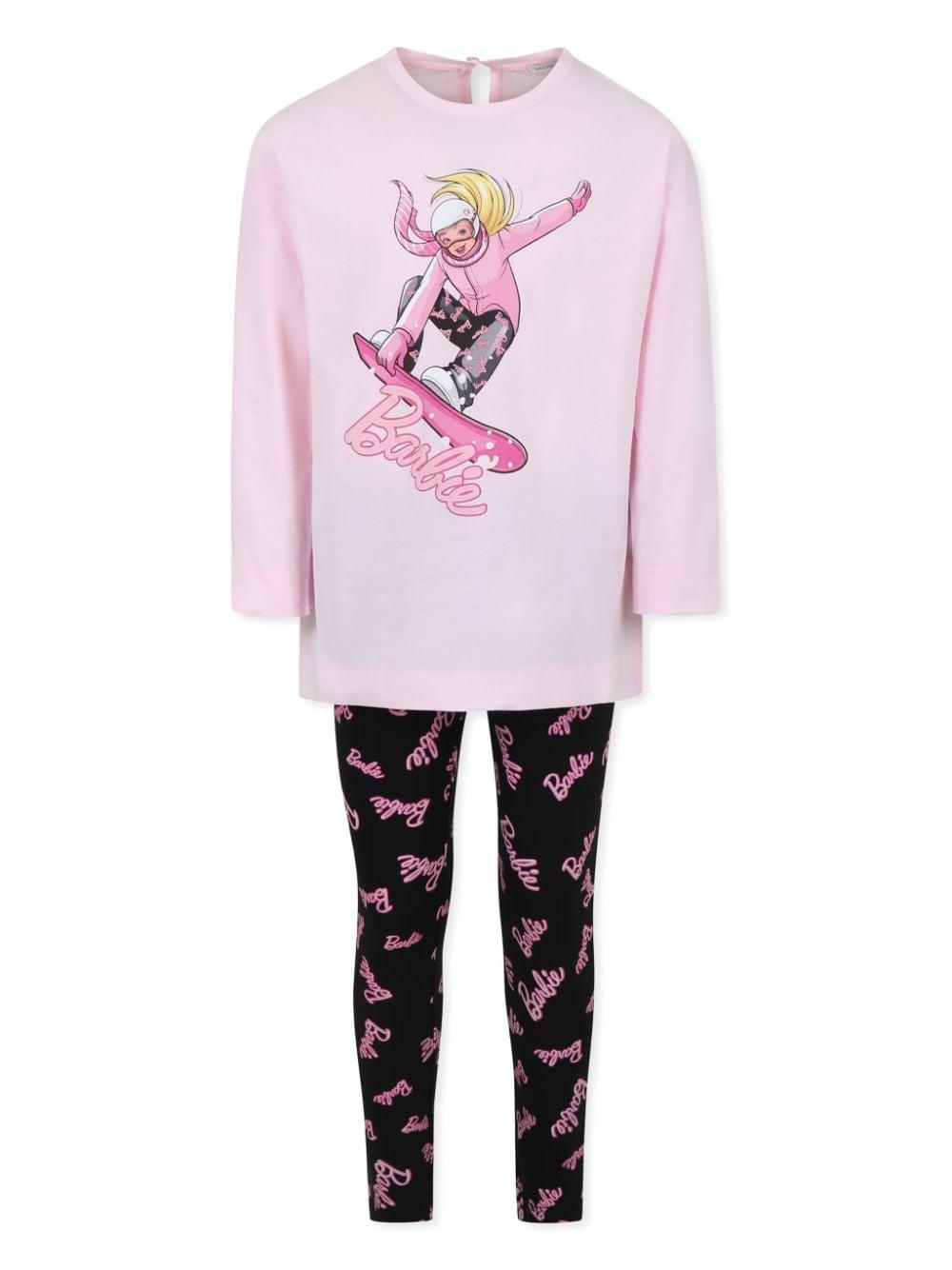 Set t-shirt e leggings per bambina Monnalisa x Barbie rosa con stampa – Accessorio premium elegante
