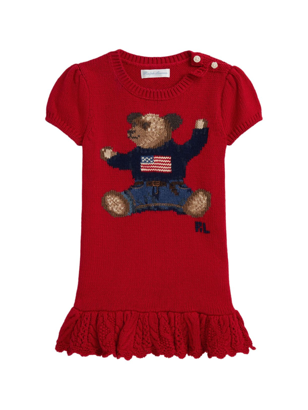 Abito per neonata Polo Ralph Lauren Kids rosso con intarsio Polo Bear – Accessorio premium elegante
