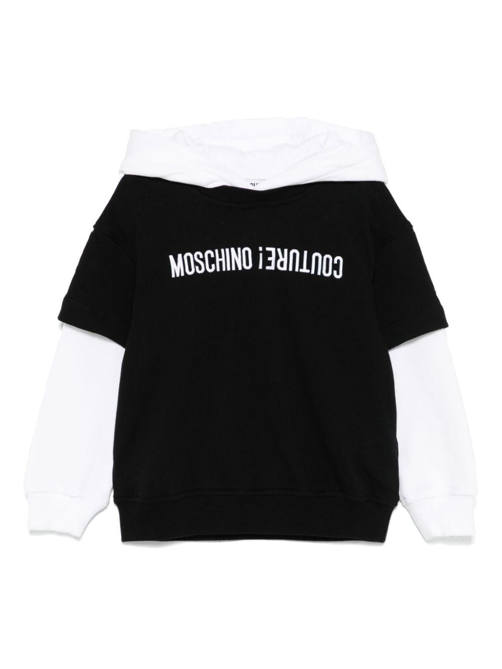 Felpa con cappuccio per bambino Moschino Kids nero con logo sul petto – Accessorio premium elegante