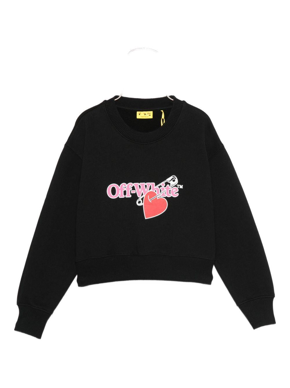 Felpa per bambina Off-White Kids nero con logo sul davanti – Accessorio premium elegante