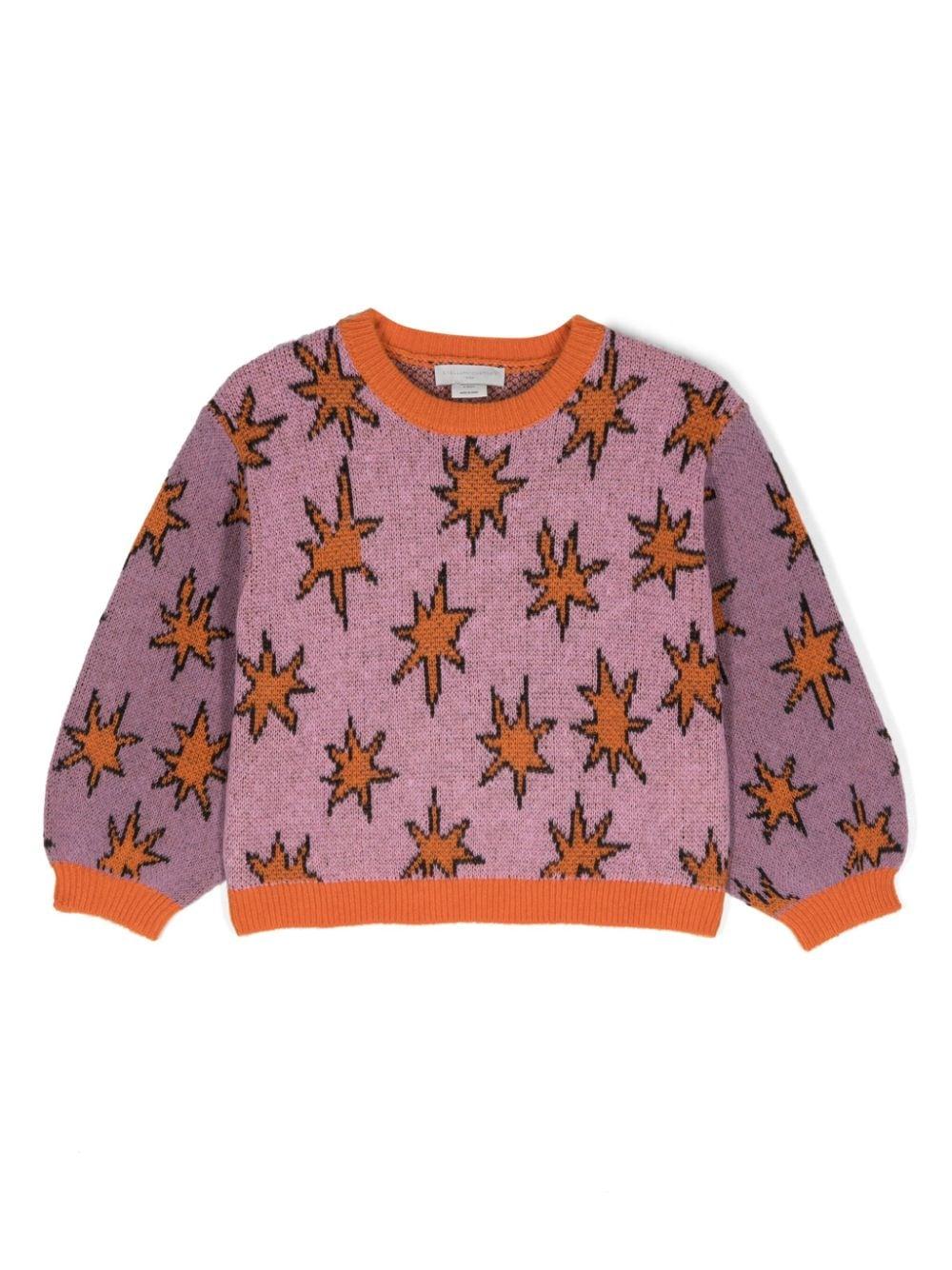 Maglione Stars con effetto jacquard per bambina Stella McCartney Kids viola con orlo a coste – Accessorio premium elegante