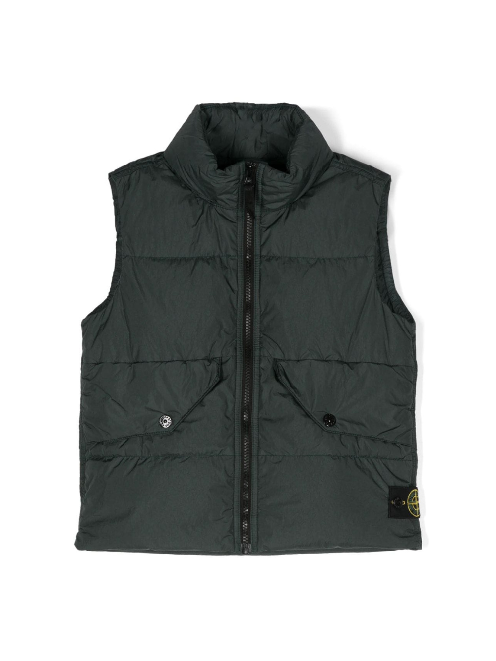 Gilet imbottito con distintivo bussola per bambino Stone Island Junior verde con collo alto – Accessorio premium elegante