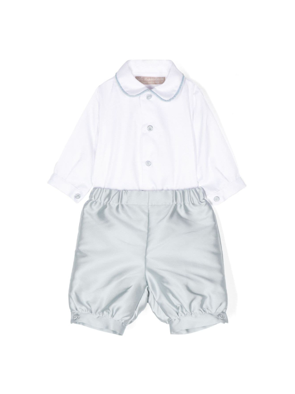 Set in raso per neonato La Stupenderia bianco con colletto classico – Accessorio premium elegante