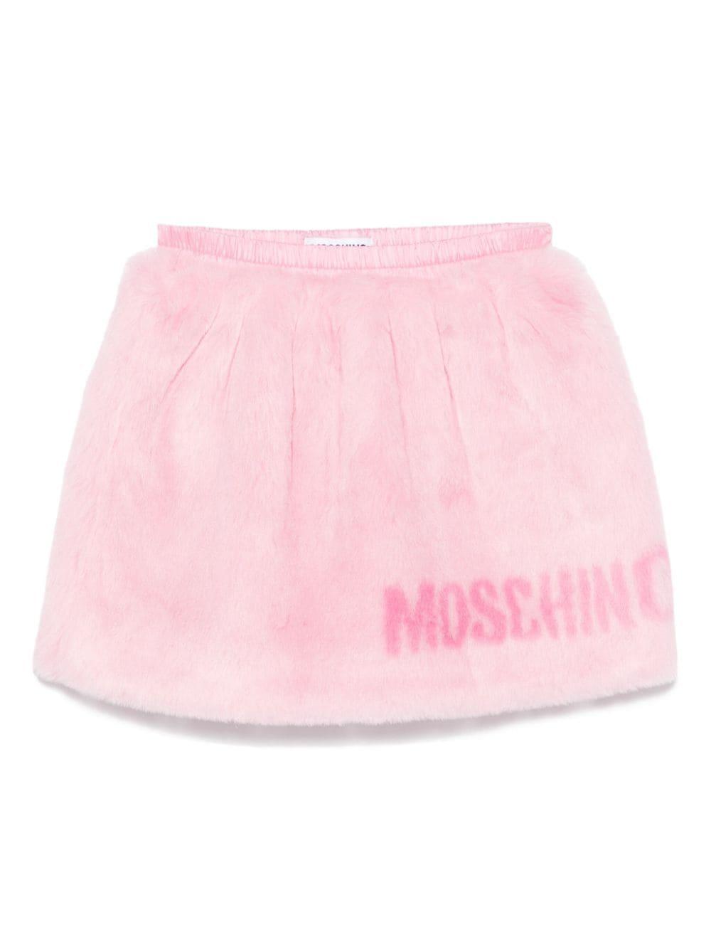 Gonna in finta pelliccia per bambina Moschino Kids rosa con vita elasticizzata – Accessorio premium elegante