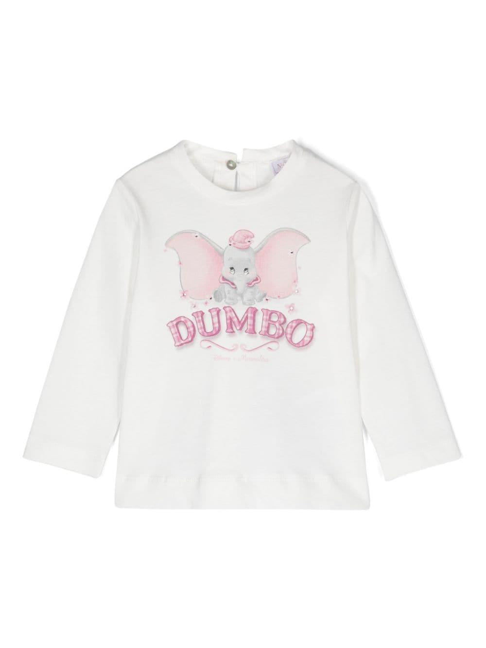 T-shirt Dumbo x Disney per neonata Monnalisa bianco con stampa sul davanti – Accessorio premium elegante