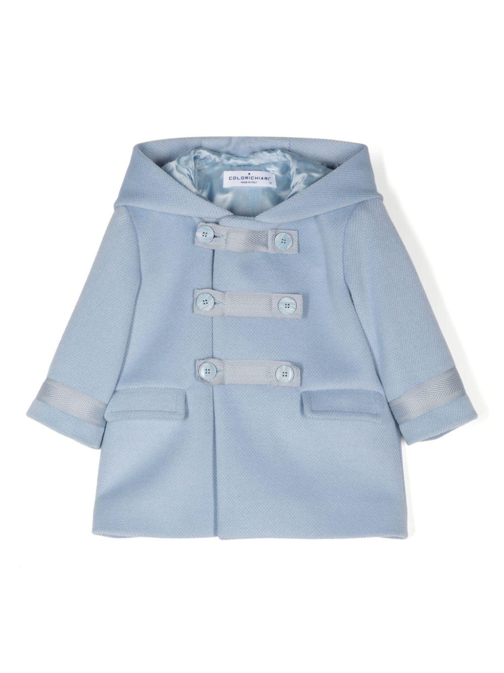 Cappotto per neonati Colorichiari azzurro con chiusura doppiopetto con bottoni – Accessorio premium elegante