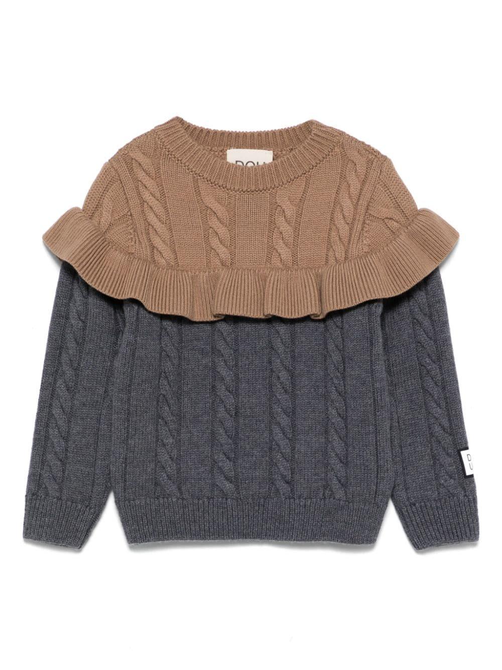 Maglione per bambina Douuod Kids marrone e grigio a trecce – Accessorio premium elegante