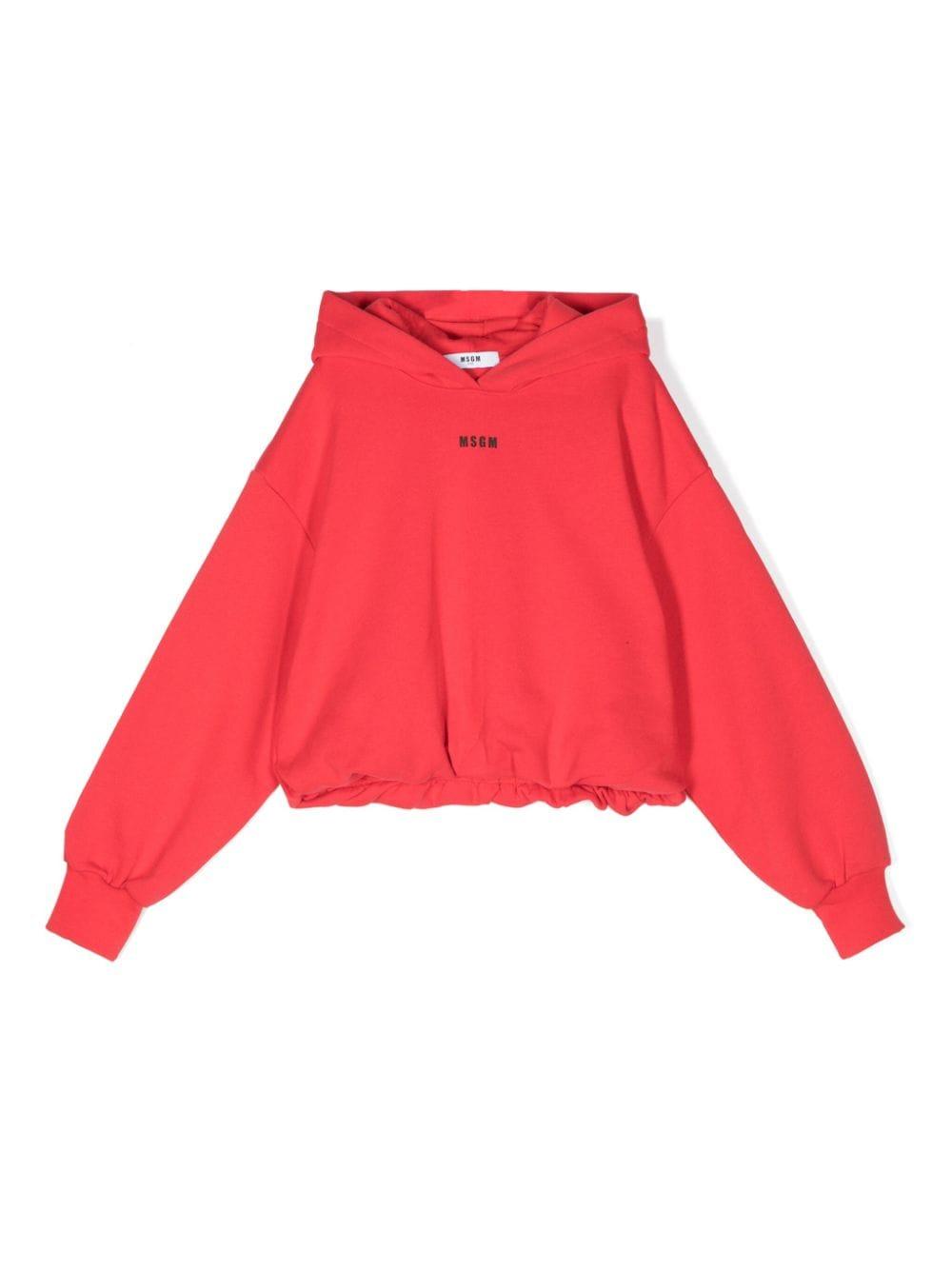 Felpa con cappuccio per bambina MSGM Kids rosso con logo ricamato – Accessorio premium elegante