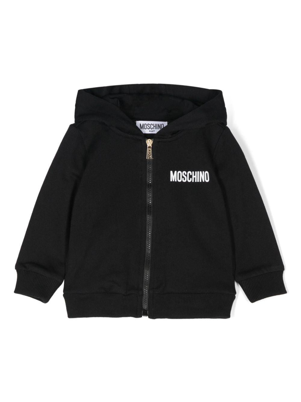 Felpa per neonati Moschino Kids nero con zip e cappuccio – Accessorio premium elegante