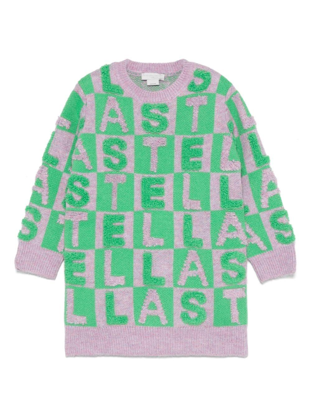 Abito per bambina Stella McCartney Kids grigio e verde con applicazione – Accessorio premium elegante