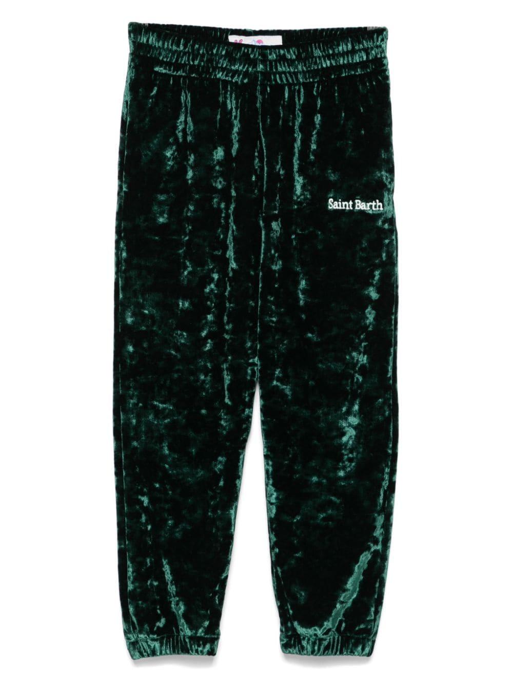 Pantaloni con velluto stropicciato per bambina MC2 Saint Barth Kids verde con gamba dritta – Accessorio premium elegante