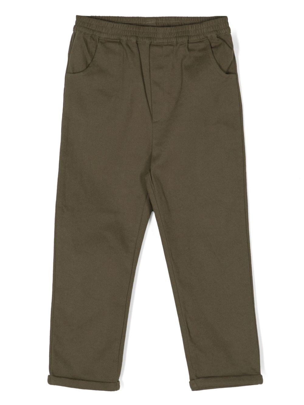 Pantaloni per bambino Donsje Oib verde con vita elasticizzata e tasche laterali a filetto – Accessorio premium elegante
