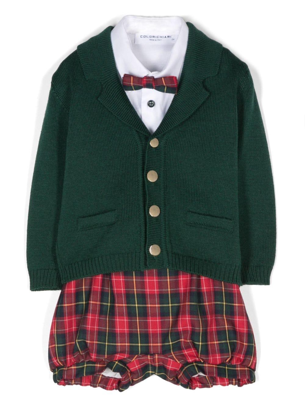 Set con shorts a quadri per neonato Colorichiari verde con dettaglio tasca finta – Accessorio premium elegante