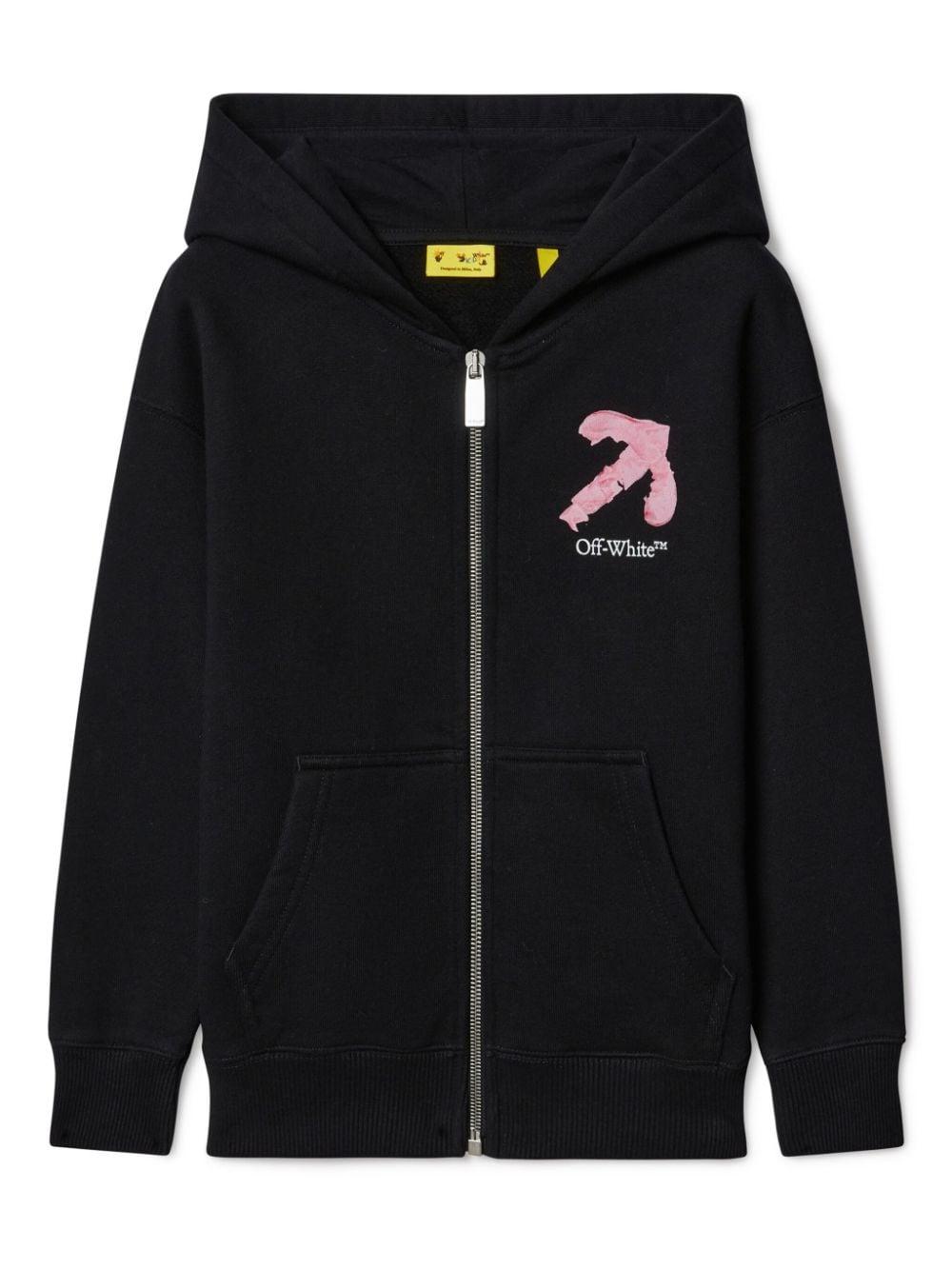 Felpa con cappuccio in cotone acrilico Arrow per bambina Off-White Kids nero con spalle scese – Accessorio premium elegante