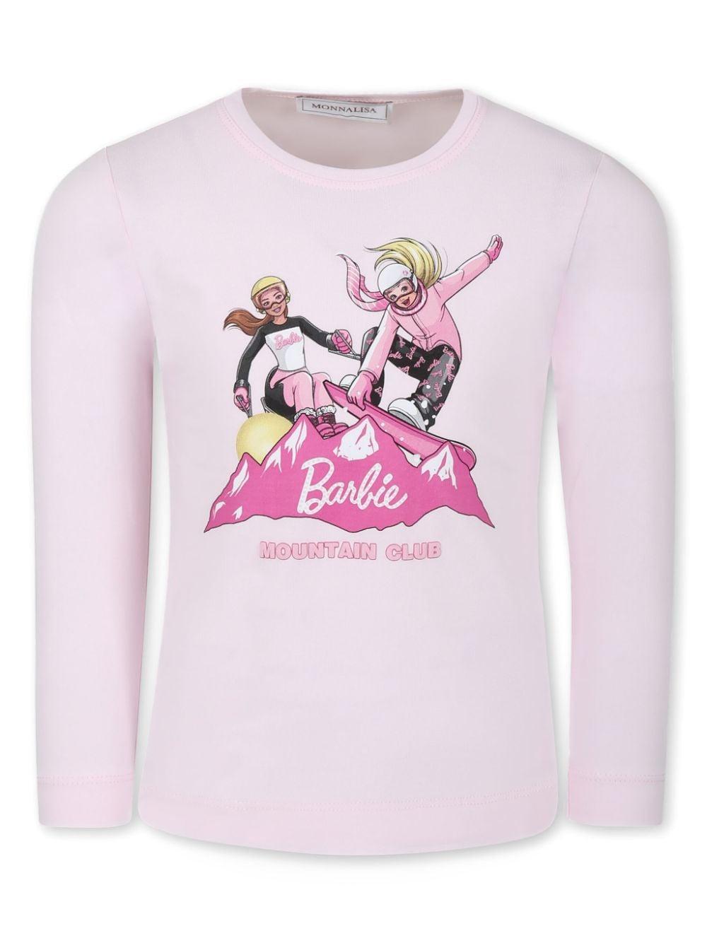 T-shirt per bambina Monnalisa x Barbie rosa con stampa sul davanti – Accessorio premium elegante