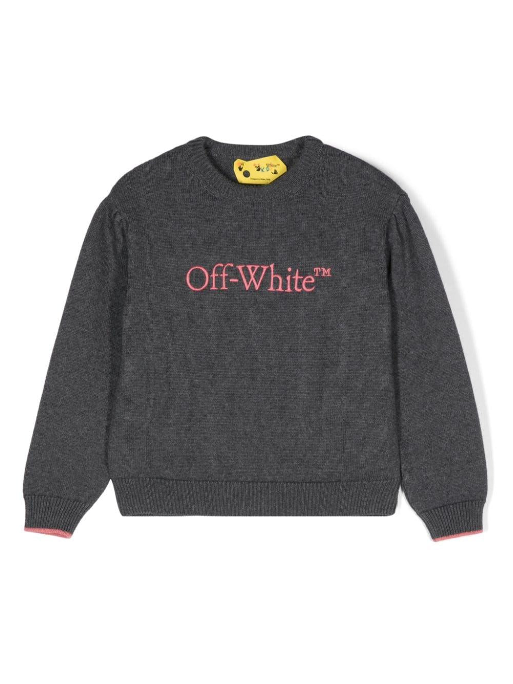 Maglione Big Bookish per bambina Off-White Kids grigio con effetto mélange – Accessorio premium elegante