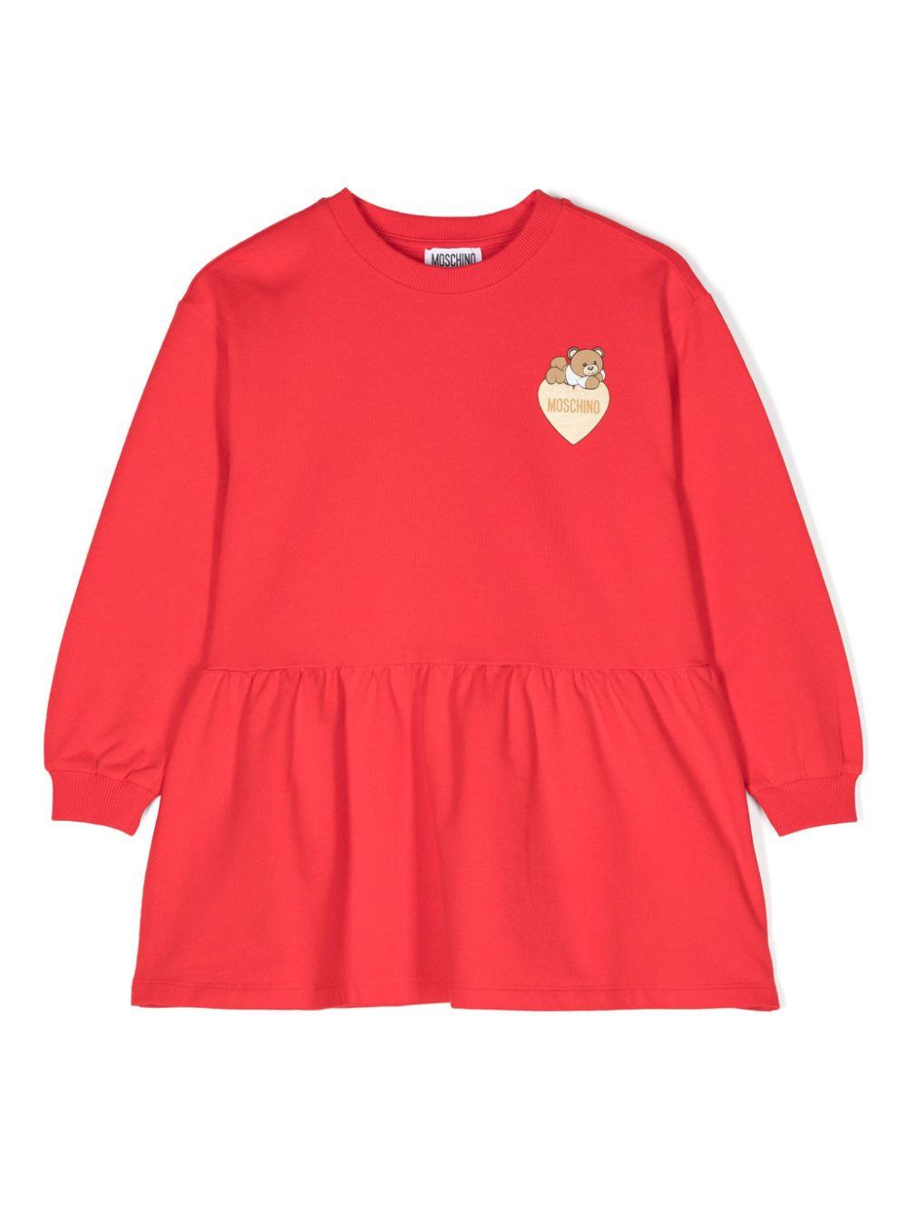 Abito per bambina Moschino Kids rosso con stampa Teddy Bear – Accessorio premium elegante