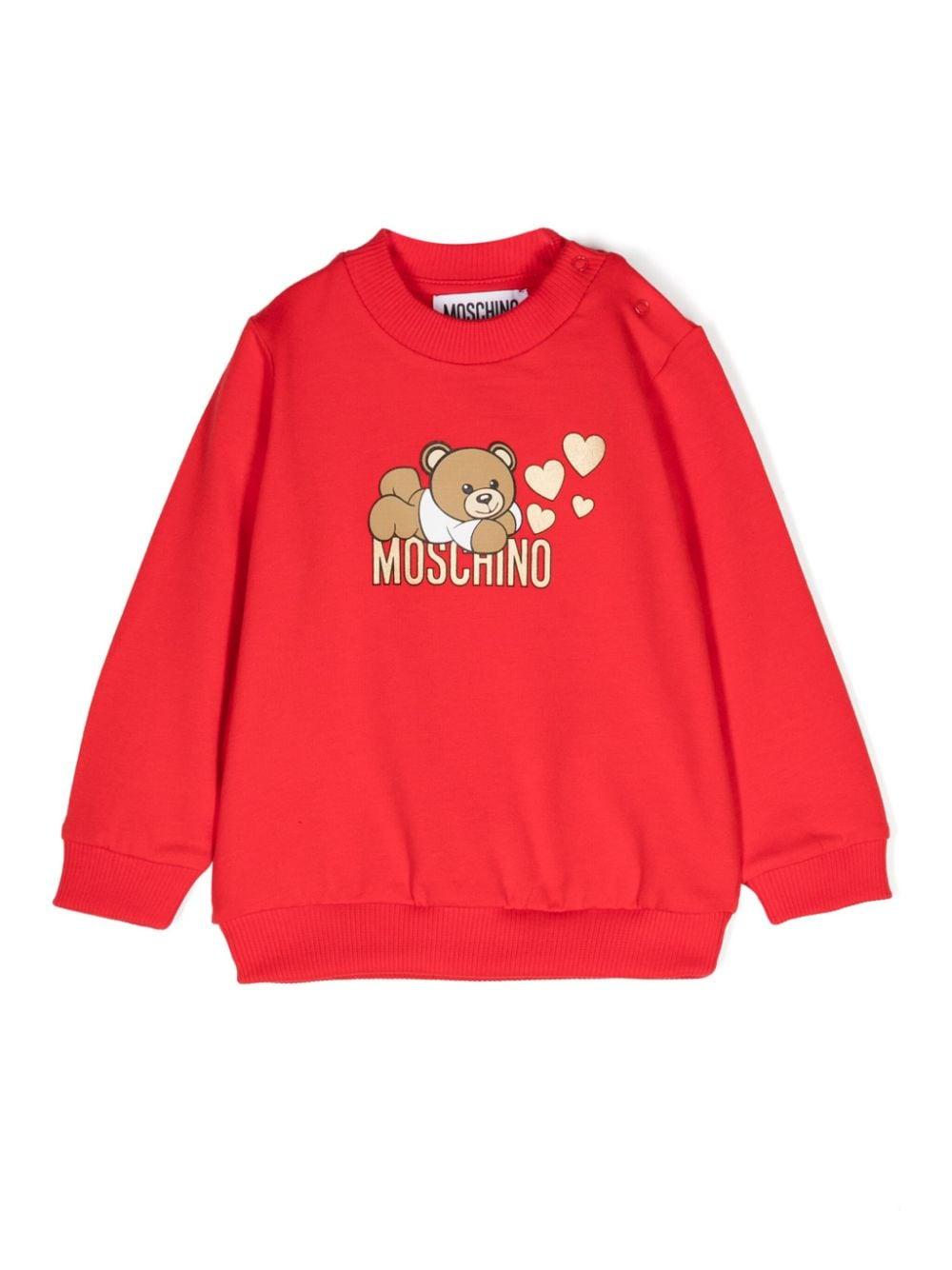 Felpa per neonata Moschino Kids rosso con stampa Teddy Bear – Accessorio premium elegante