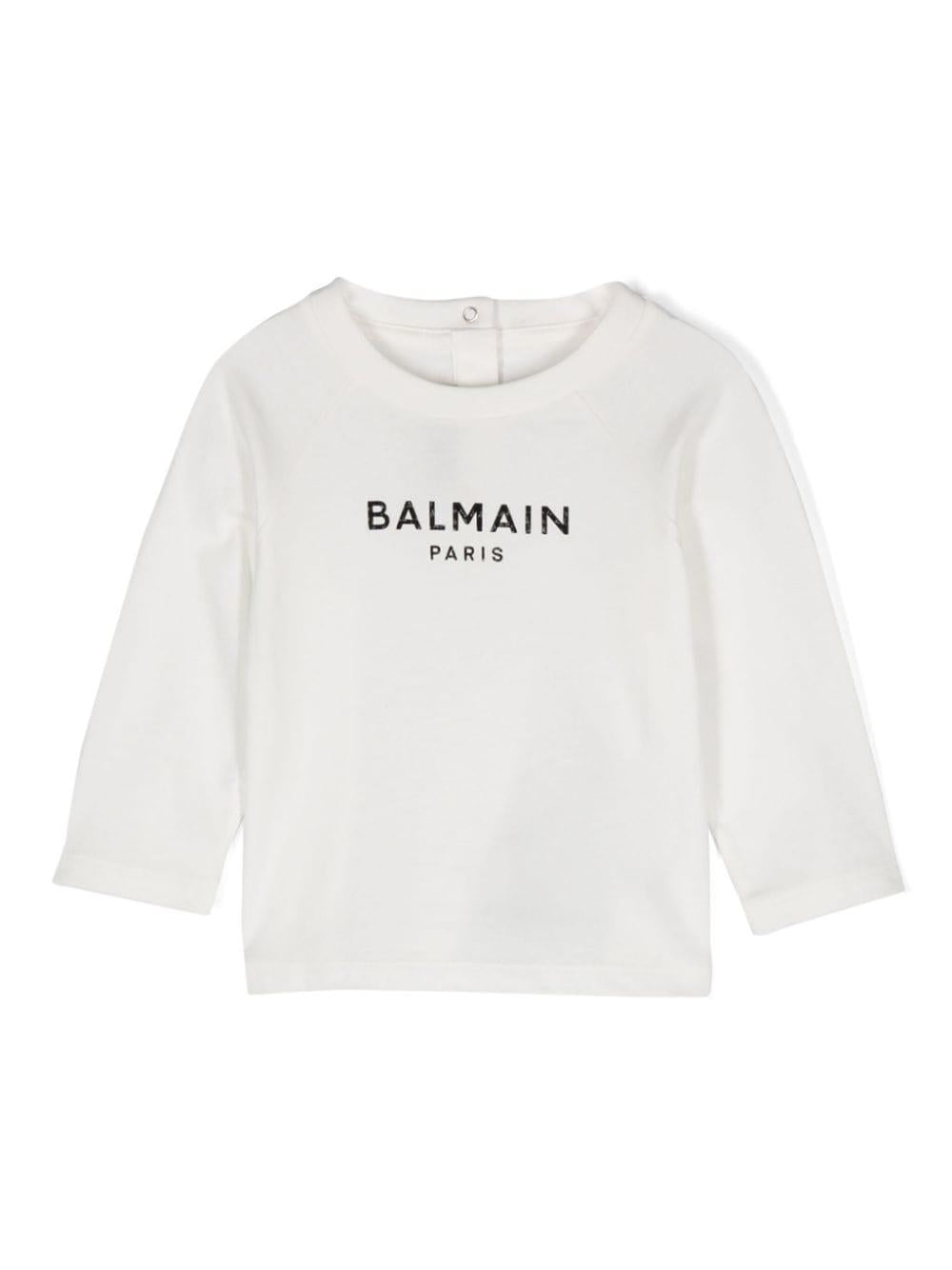 T-shirt con logo per neonato Balmain Kids bianco con orlo dritto – Accessorio premium elegante