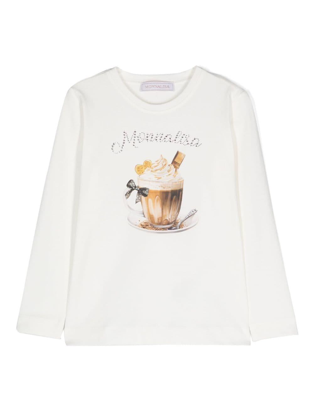T-shirt per bambina Monnalisa Chocolate Cup bianco con stampa grafica – Accessorio premium elegante