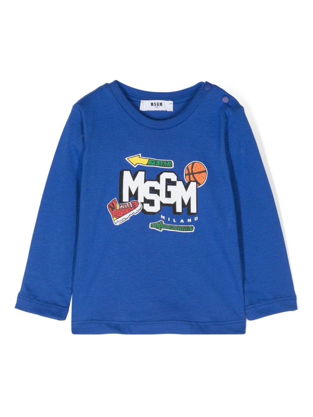 T-shirt per neonato MSGM Kids blu con stampa basket MSGM Kids Milano – Accessorio premium elegante