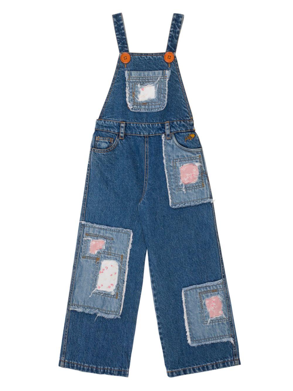 Salopette per bambina Philosophy Di Lorenzo Serafini Kids in denim con design patchwork – Accessorio premium elegante