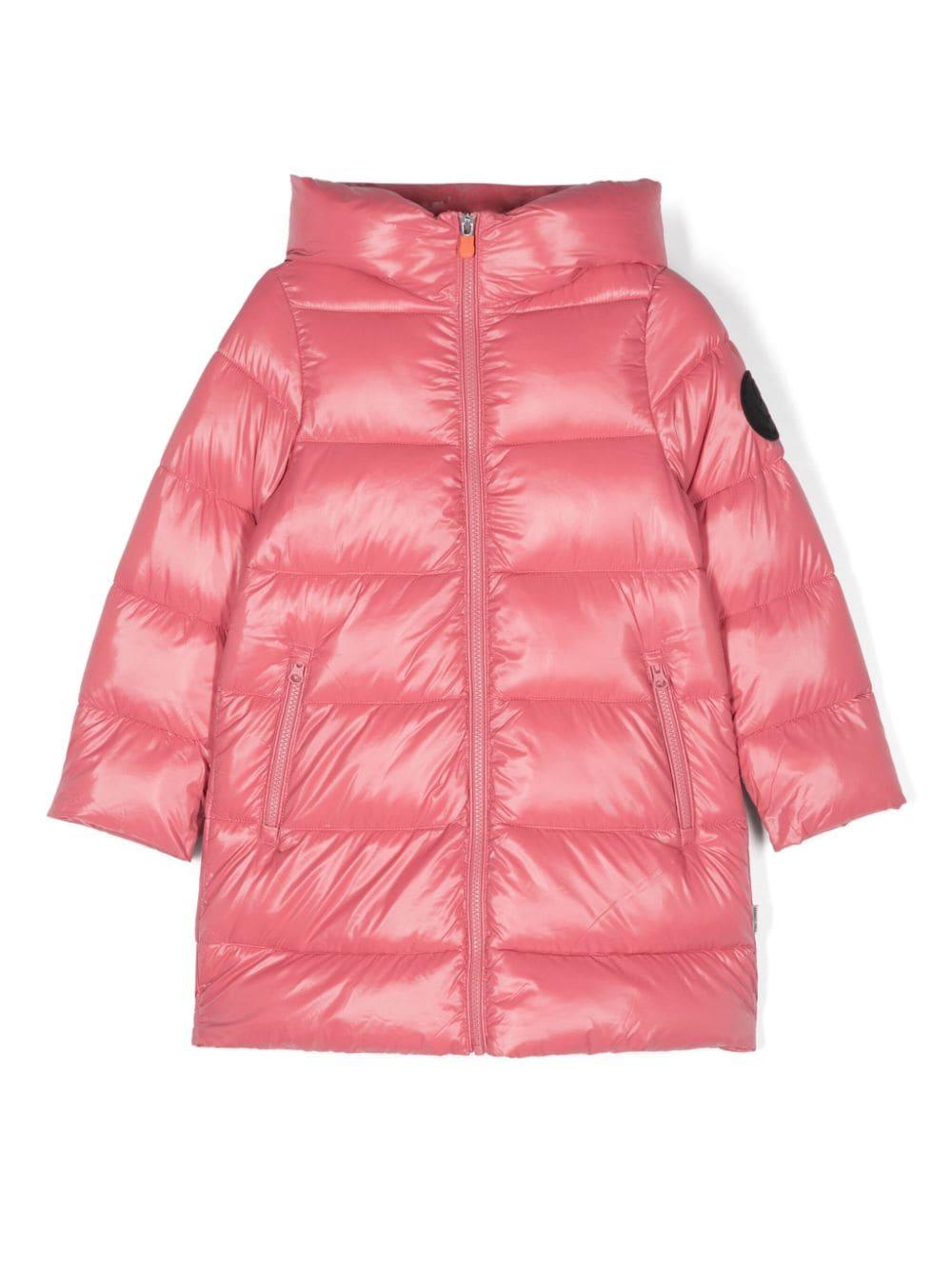 Piumino con applicazione per bambina Save The Duck Kids rosa con cappuccio – Accessorio premium elegante